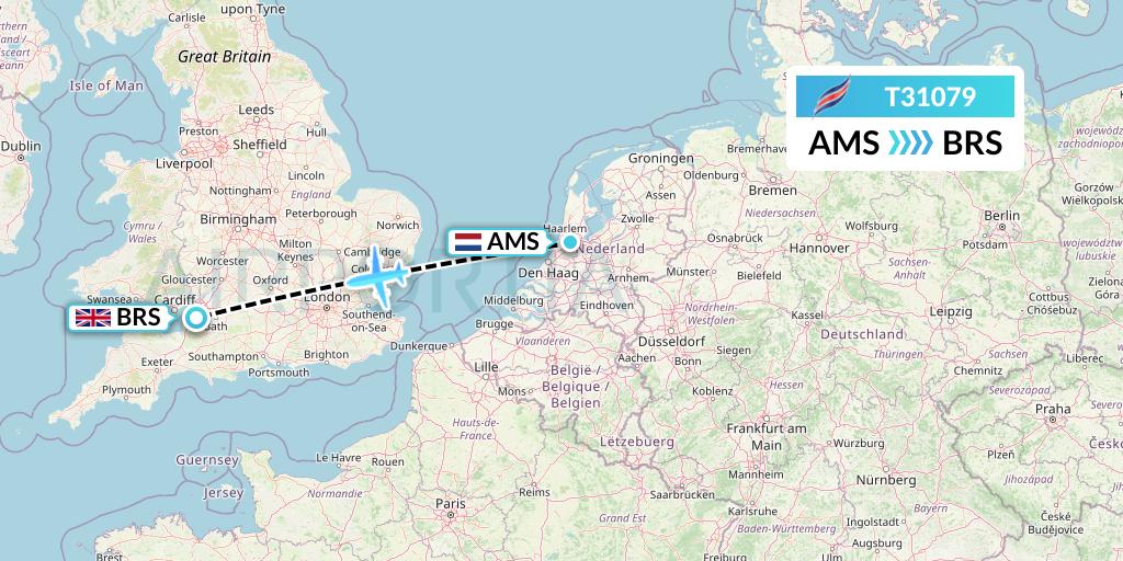 T31079 Eastern Airways Flight Map: Amsterdam to Bristol