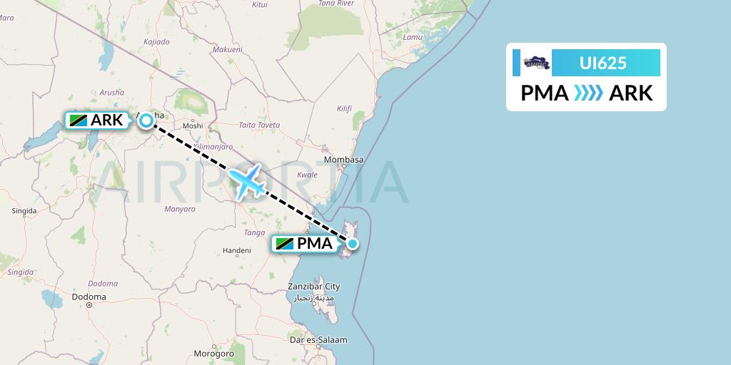 UI625 Auric Air Flight Map: Chake to Arusha