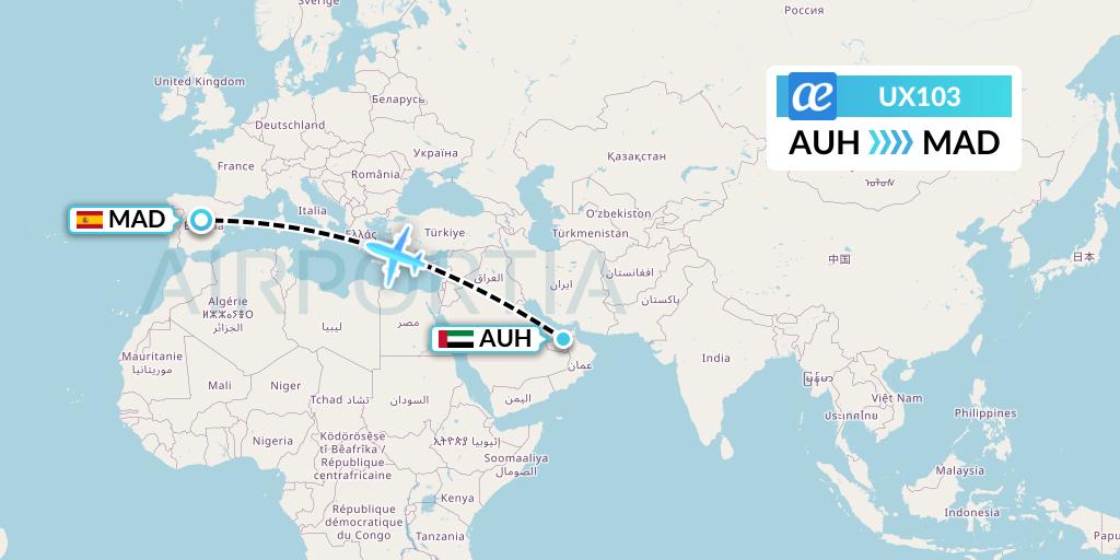 UX103 Air Europa Flight Map: Abu Dhabi to Madrid