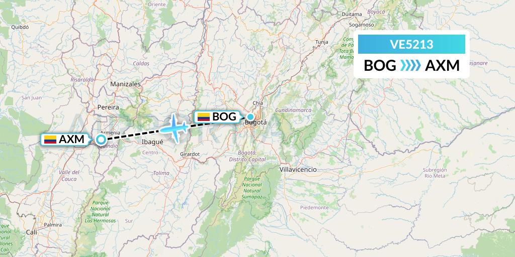 VE5213 Easyfly Flight Map: Bogota to Armenia