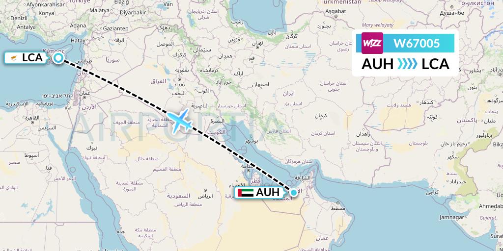 W67005 Wizz Air Flight Map: Abu Dhabi to Larnaca