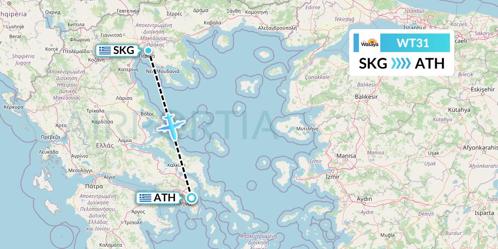 WT31 Swiftair Flight Map: Thessaloniki to Athens