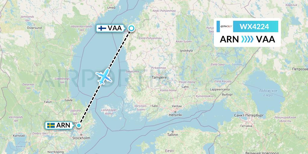 WX4224 Cityjet Flight Map: Stockholm to Vaasa