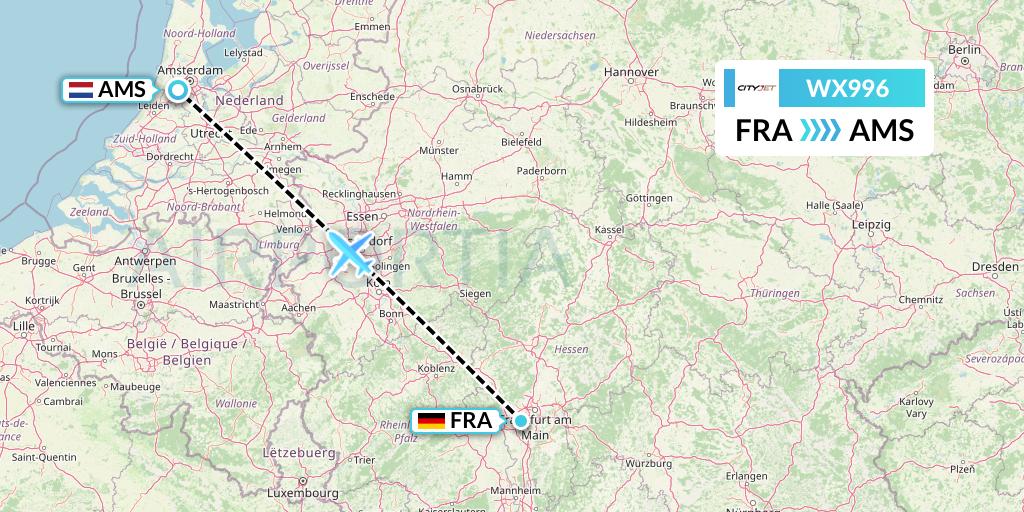WX996 Cityjet Flight Map: Frankfurt to Amsterdam