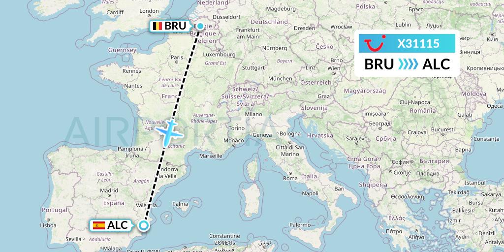 X31115 TUI fly Germany Flight Map: Brussels to Alicante