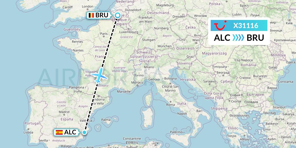 X31116 TUI fly Germany Flight Map: Alicante to Brussels