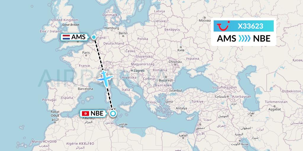 X33623 TUI fly Germany Flight Map: Amsterdam to Enfidha