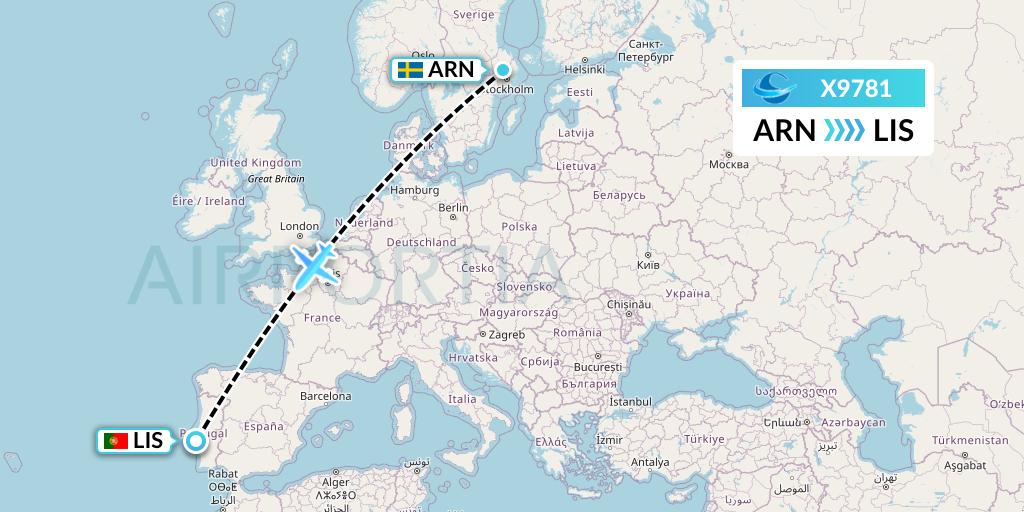 X9781 Avion Express Flight Map: Stockholm to Lisbon