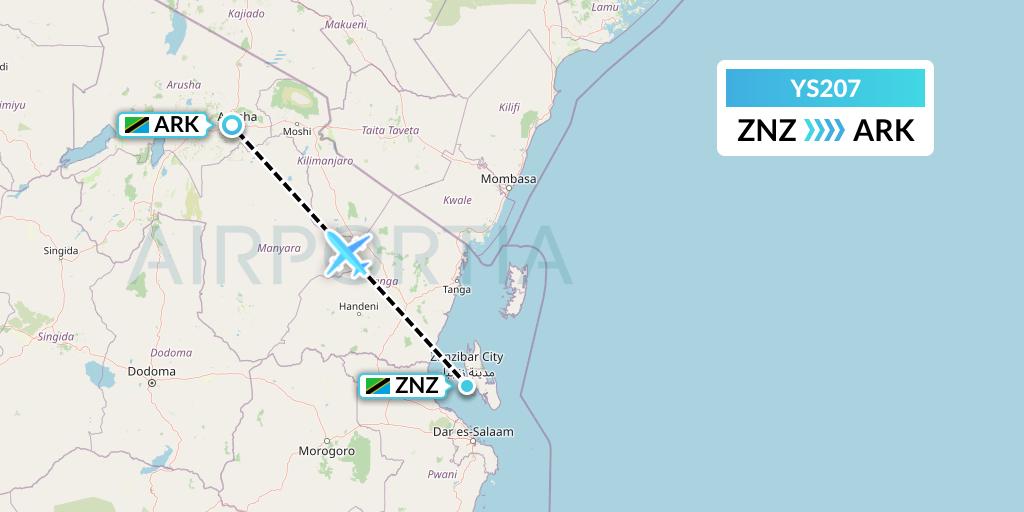 YS207 Flightlink Air Charters Flight Map: Zanzibar to Arusha