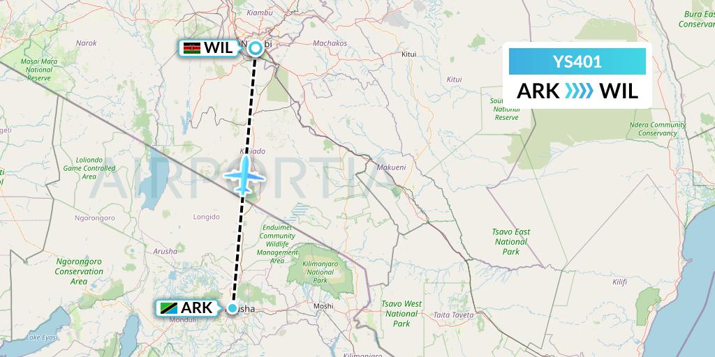 YS401 Flightlink Air Charters Flight Map: Arusha to Nairobi