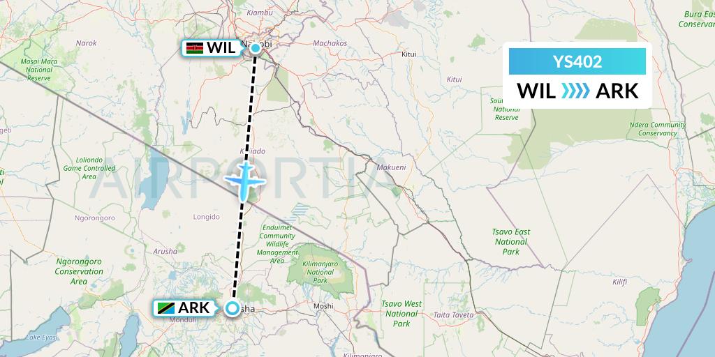 YS402 Flightlink Air Charters Flight Map: Nairobi to Arusha