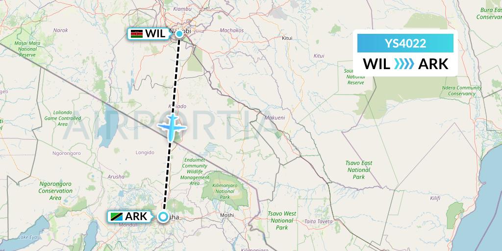 YS4022 Flightlink Air Charters Flight Map: Nairobi to Arusha