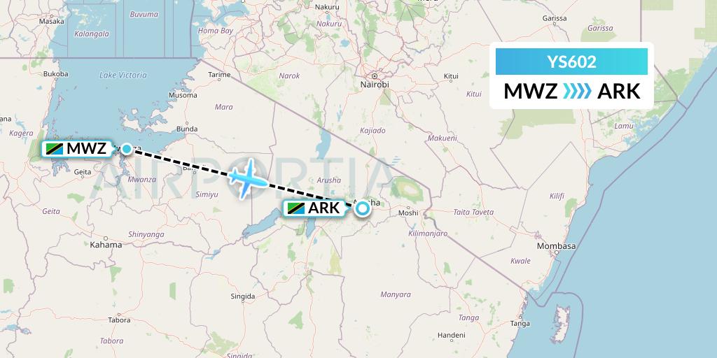 YS602 Flightlink Air Charters Flight Map: Mwanza to Arusha