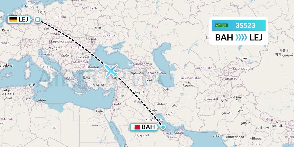 3S523 Air Antilles Express Flight Map: Bahrain to Leipzig