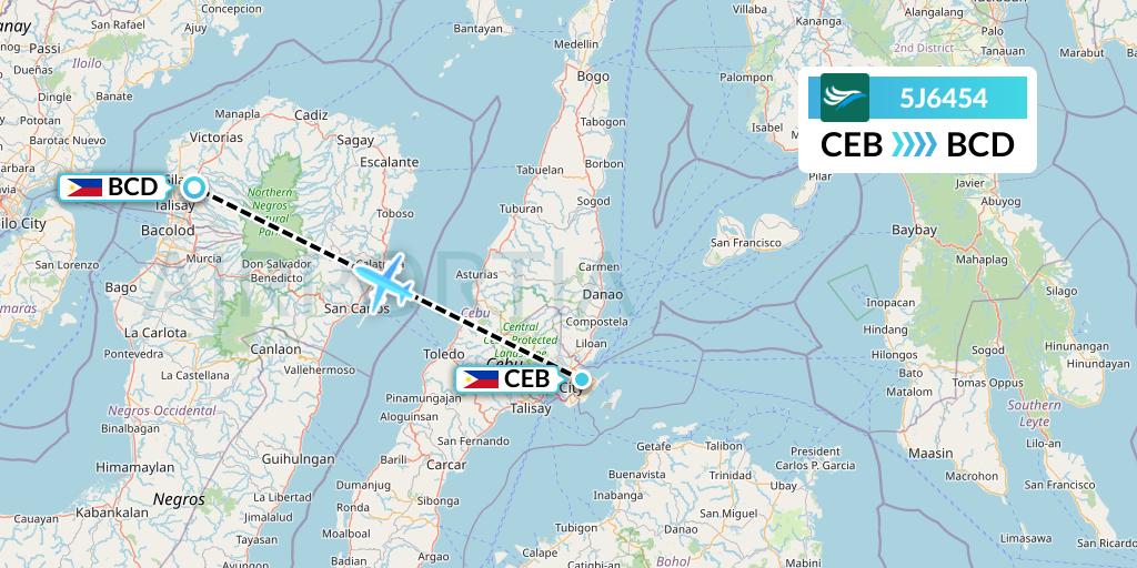 5J6454 CEBU Pacific Air Flight Map: Cebu to Bacolod City