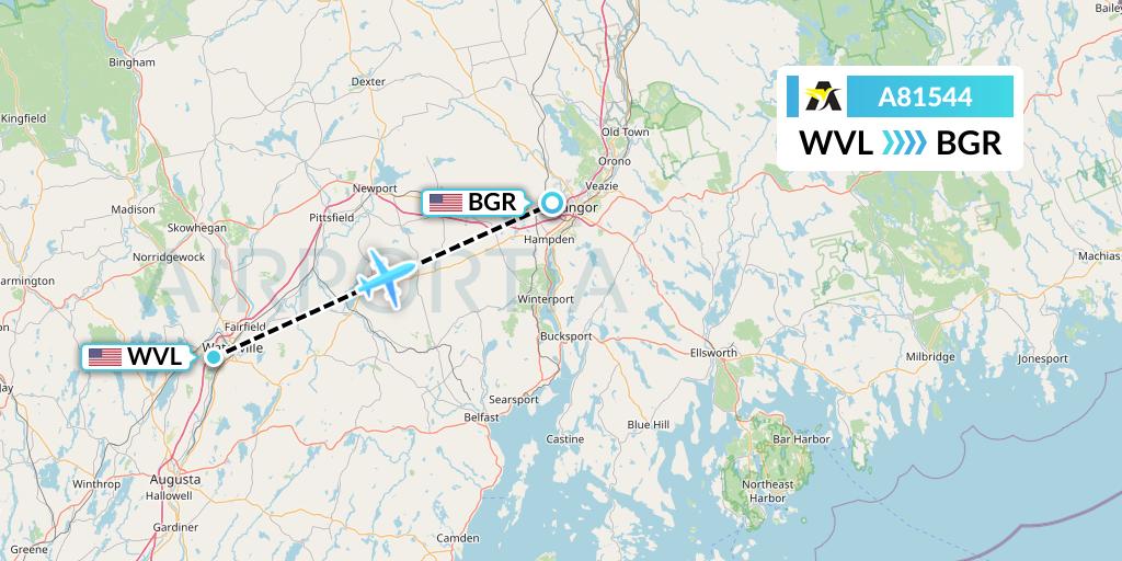 A81544 Aerolink Uganda Flight Map: Waterville to Bangor