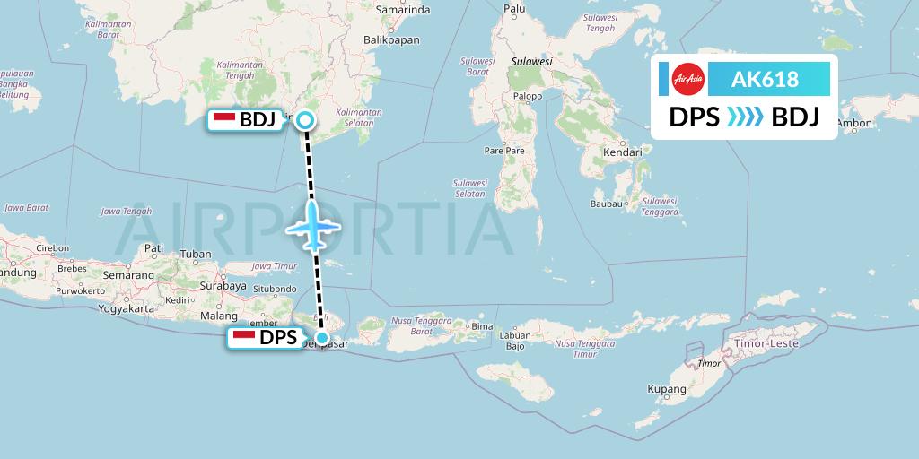 AK618 AirAsia Flight Map: Denpasar to Banjarmasin