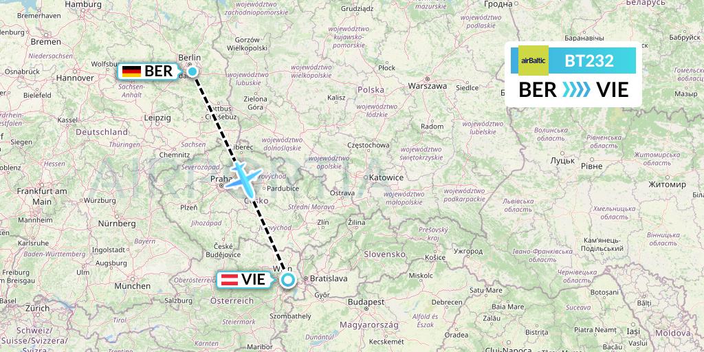 BT232 Air Baltic Flight Map: Berlin to Vienna