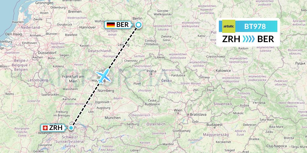 BT978 Air Baltic Flight Map: Zurich to Berlin