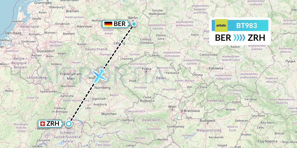 BT983 Air Baltic Flight Map: Berlin to Zurich