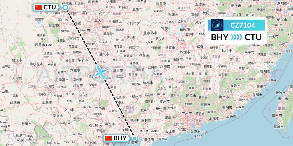 CZ7104 China Southern Airlines Flight Map: Beihai to Chengdu
