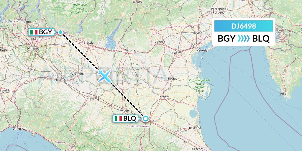DJ6498 Air Djibouti Flight Map: Milan to Bologna