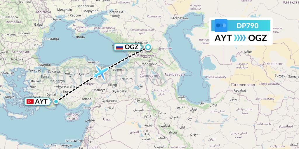 DP790 Pobeda Flight Map: Antalya to Beslan