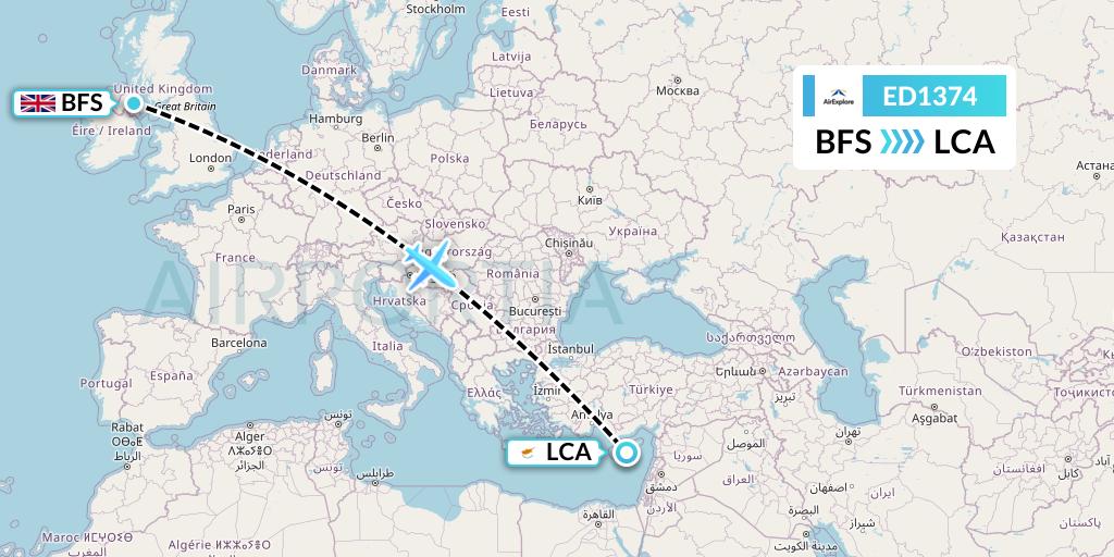 ED1374 AirExplore Flight Map: Belfast to Larnaca
