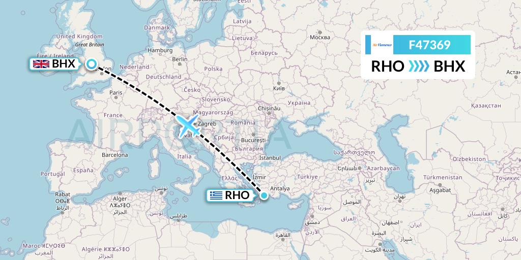 F47369 Air Flamenco Flight Map: Rhodes to Birmingham