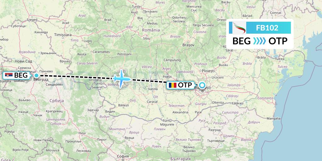 FB102 Bulgaria Air Flight Map: Belgrade to Bucharest