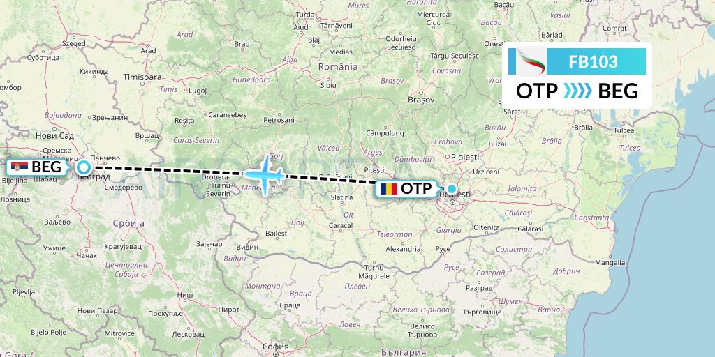 FB103 Bulgaria Air Flight Map: Bucharest to Belgrade
