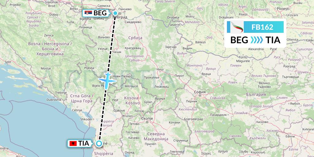 FB162 Bulgaria Air Flight Map: Belgrade to Tirana