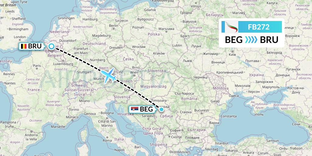 FB272 Bulgaria Air Flight Map: Belgrade to Brussels