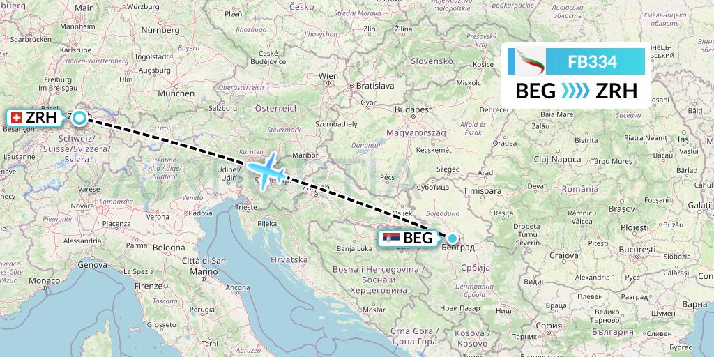 FB334 Bulgaria Air Flight Map: Belgrade to Zurich