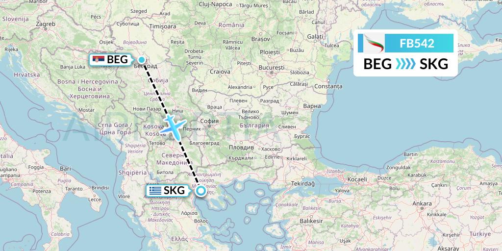 FB542 Bulgaria Air Flight Map: Belgrade to Thessaloniki
