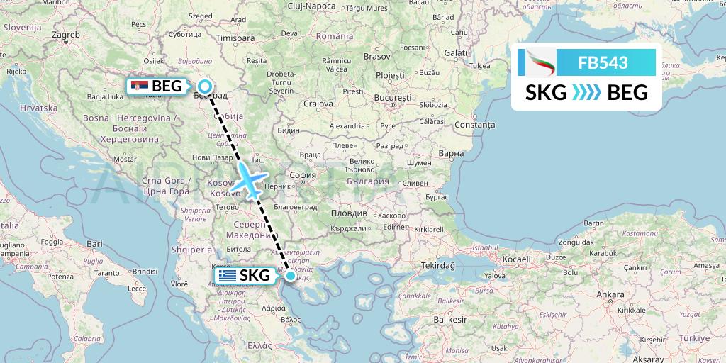 FB543 Bulgaria Air Flight Map: Thessaloniki to Belgrade