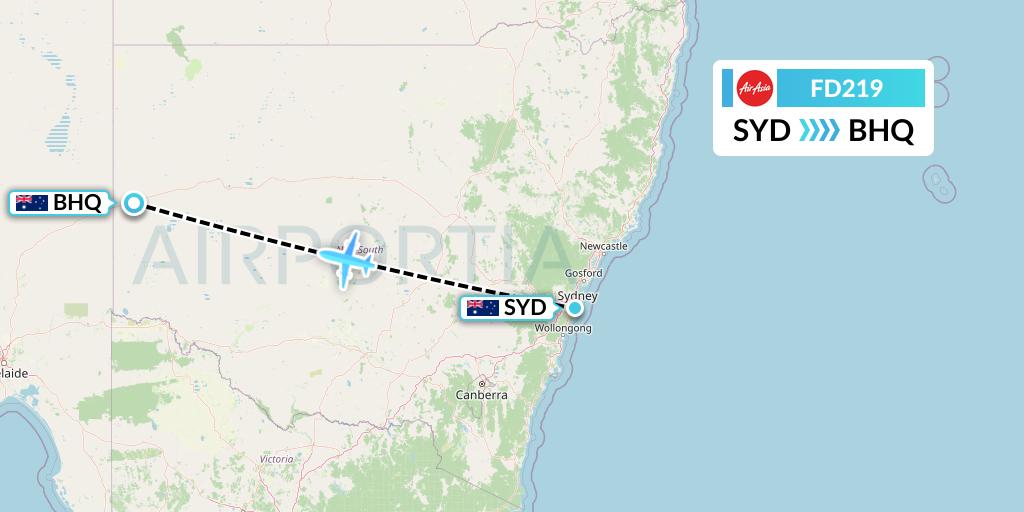 FD219 Thai AirAsia Flight Map: Sydney to Broken Hill