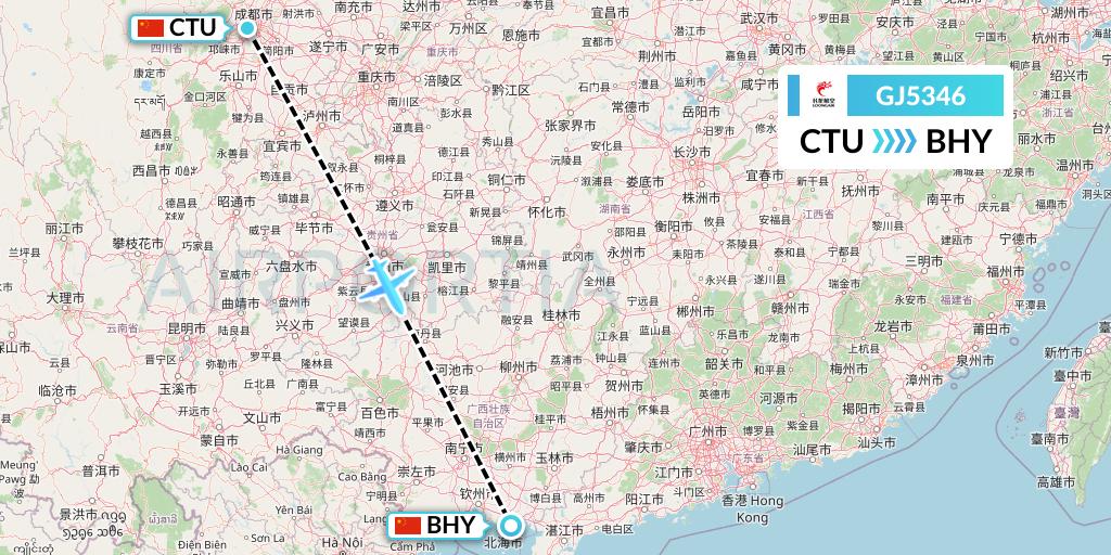 GJ5346 Loong Airlines Flight Map: Chengdu to Beihai