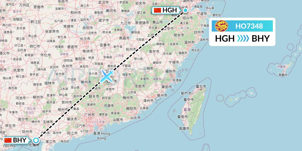 HO7348 Juneyao Airlines Flight Map: Hangzhou to Beihai