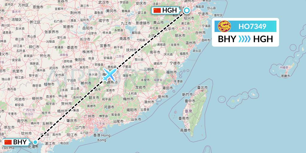 HO7349 Juneyao Airlines Flight Map: Beihai to Hangzhou