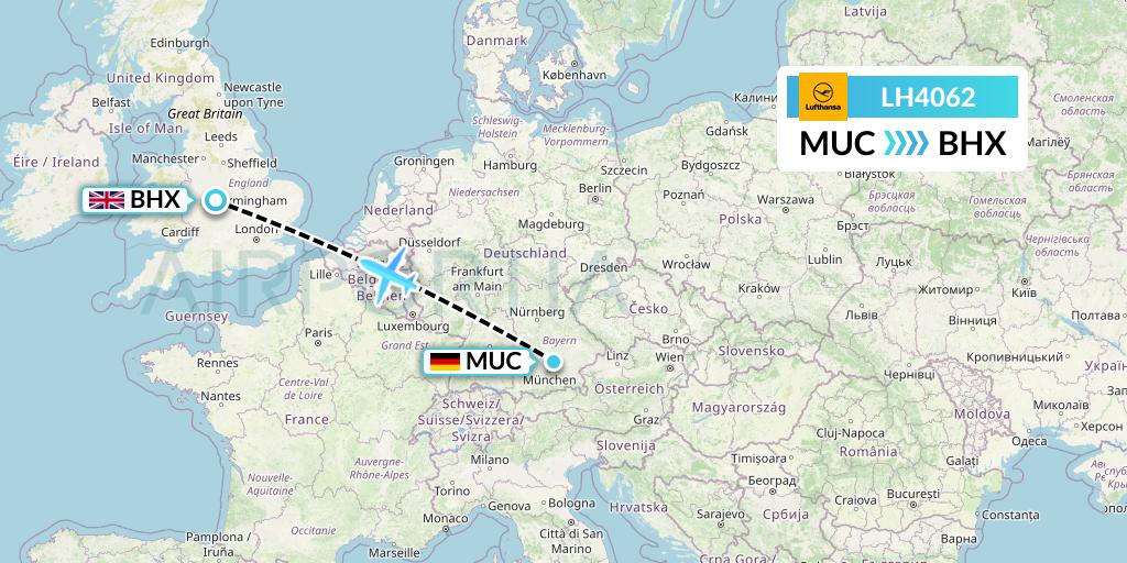 LH4062 Lufthansa Flight Map: Munich to Birmingham