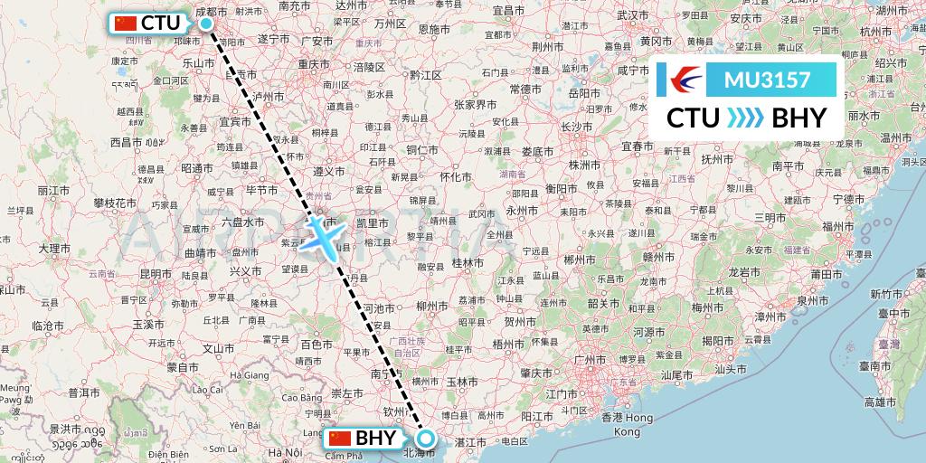 MU3157 China Eastern Airlines Flight Map: Chengdu to Beihai