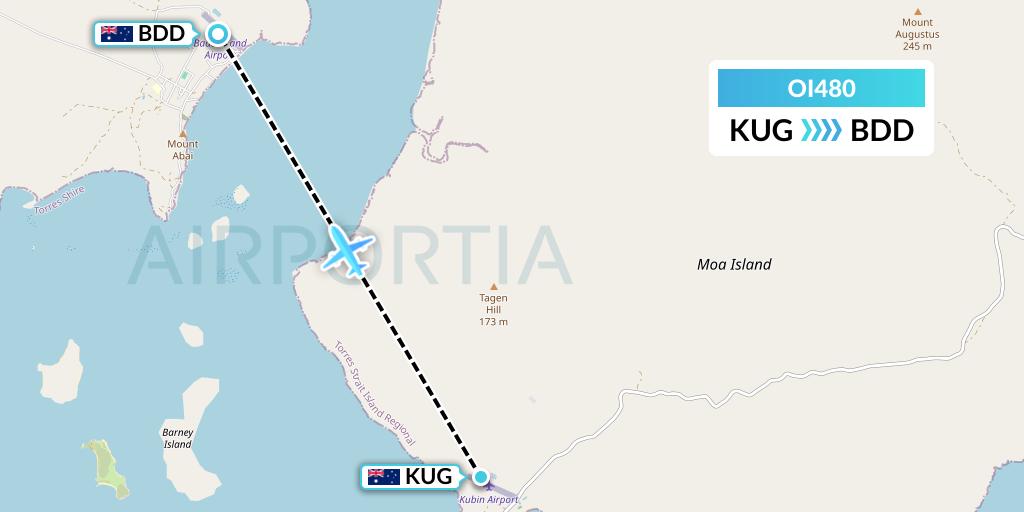 OI480 Hinterland Aviation Flight Map: Australia to Australia