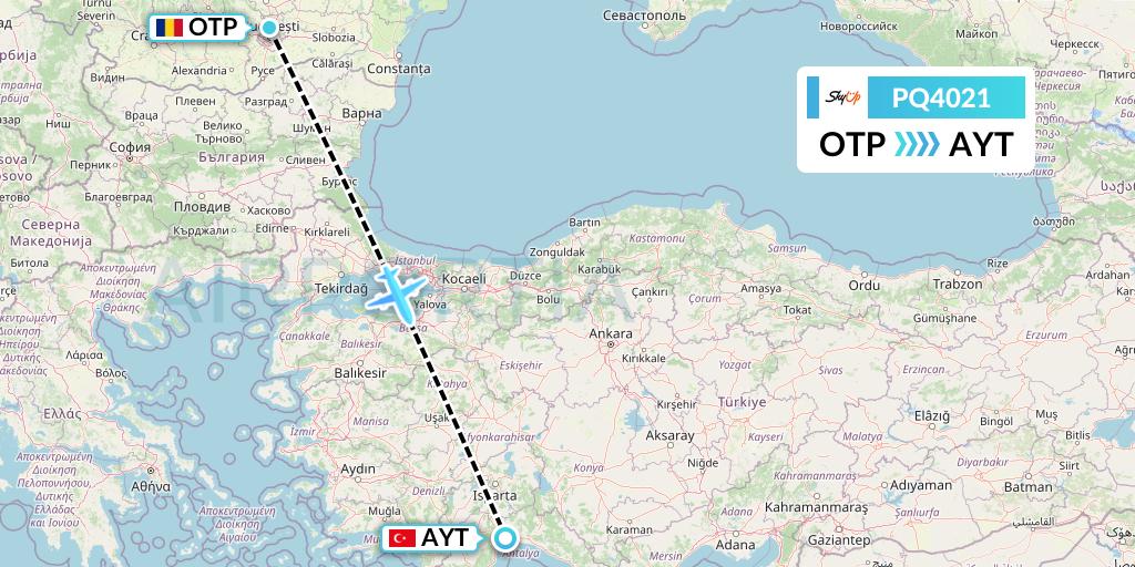 PQ4021 SkyUp Airlines Flight Map: Bucharest to Antalya