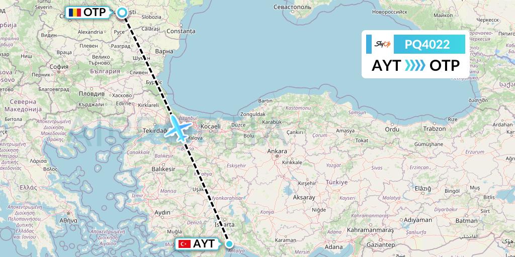 PQ4022 SkyUp Airlines Flight Map: Antalya to Bucharest