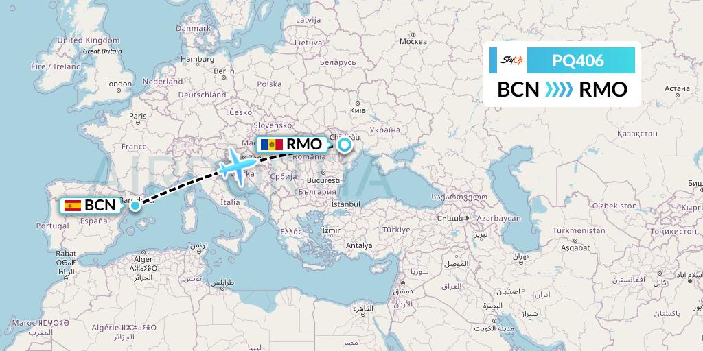 PQ406 SkyUp Airlines Flight Map: Barcelona to Chisinau