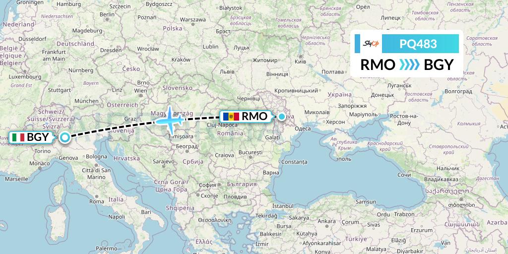 PQ483 SkyUp Airlines Flight Map: Chisinau to Milan