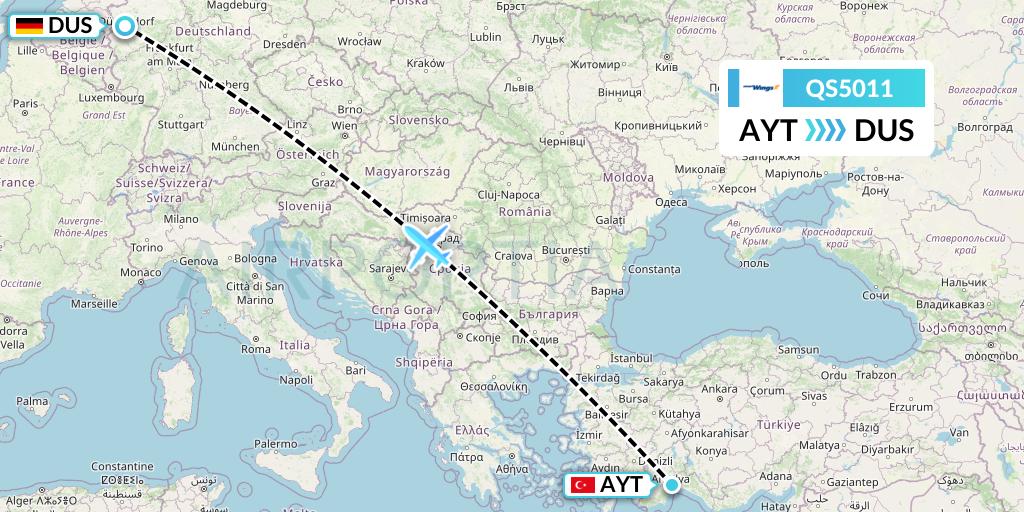 QS5011 Smartwings Flight Map: Antalya to Dusseldorf