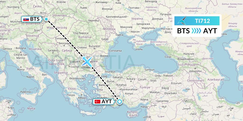 TI712 Tailwind Airlines Flight Map: Bratislava to Antalya
