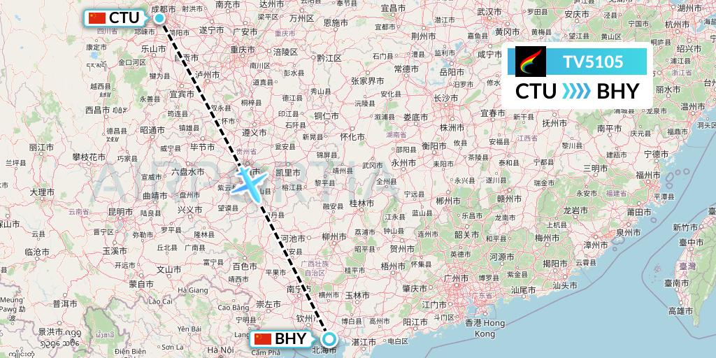 TV5105 Tibet Airlines Flight Map: Chengdu to Beihai